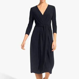 The Fold London Keyes Dress Navy Blue Surplice Tie Waist Jersey